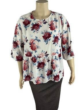 Faded Glory White Floral Peplum Blouse Plus Size XXL 20